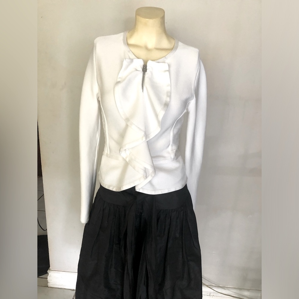Herve Ledger Ivory White Ribbon Front Jacket Size Medium